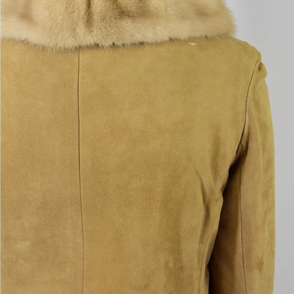 Stunning! 50s Vintage Fitted Coat Rubbed Suede Princess Coat Mink Fur Collar S - Picture 5 of 7